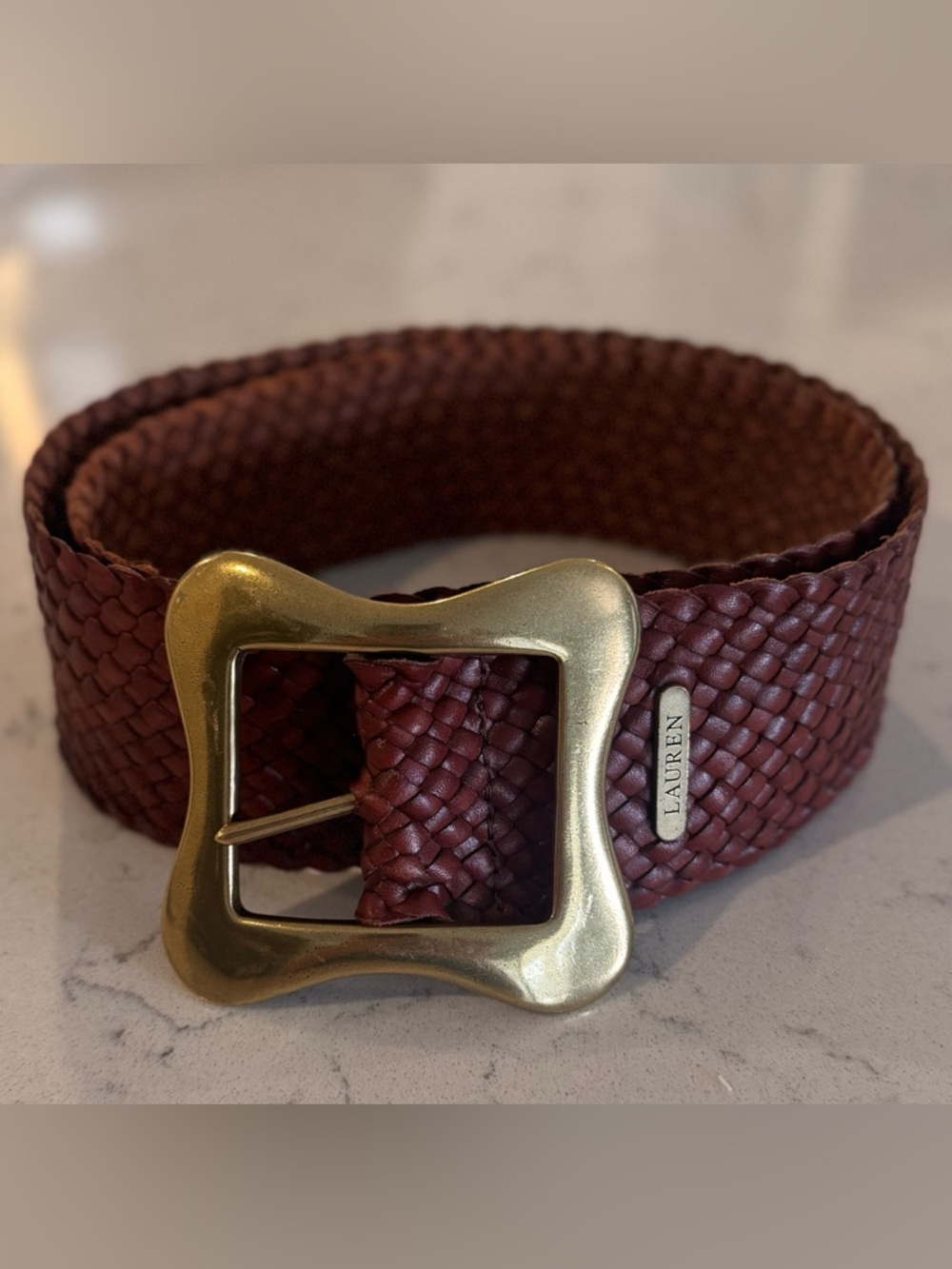 Vintage Lauren Ralph Lauren Woven Leather Belt with Solid Brass Buckle